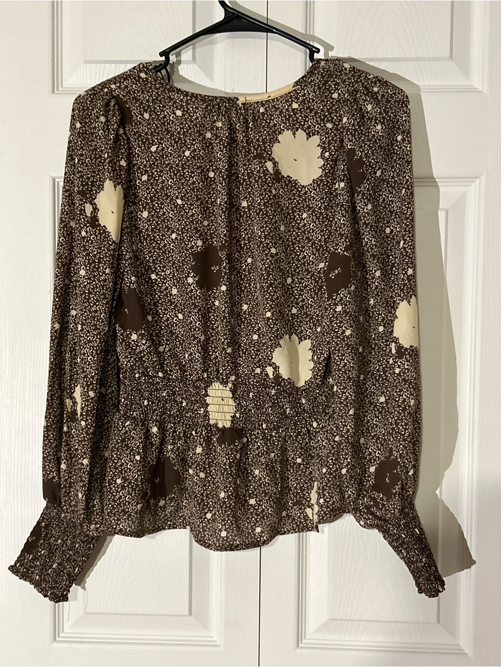 Sienna Sky Brown and Cream Floral Peplum Blouse - Picture 2 of 2